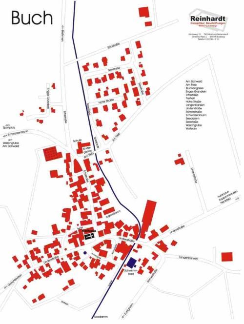 Schematischer Plan der Ortschaft Buch mit Straßen