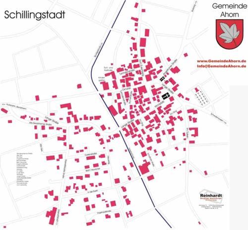 Schematischer Plan der Ortschaft Schillingstadt mit Straßen