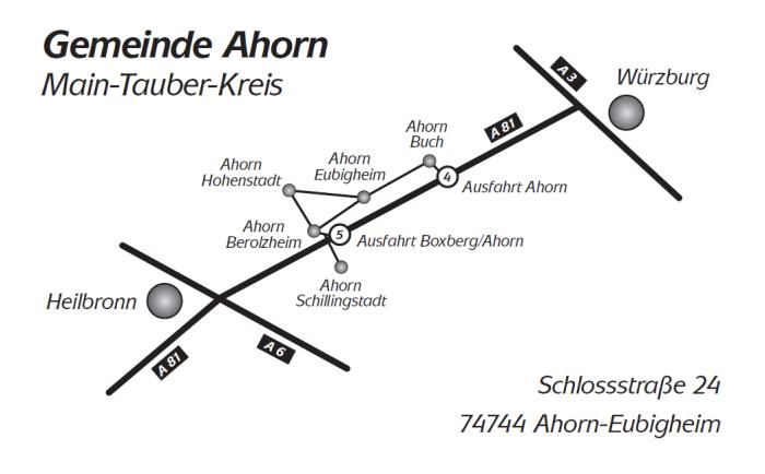 Schematische Darstellung der zwischen Würzburg und Heilbronn gelegenen Gemeinde Ahorn